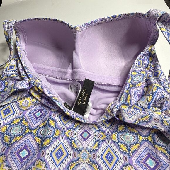 Nip Tuck One Piece Swimsuit Purple Diamond Pattern Ruched Sides - Picture 4 of 7